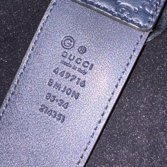 Gucci dark navy Embossed Leather Belt size 85 comes with box and dustbag main image 5